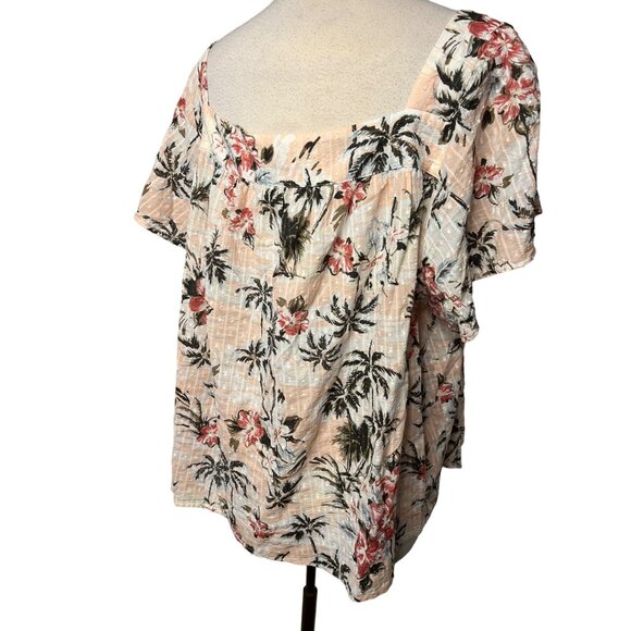 Torrid Floral Print Cotton Blouse Size 3 Tropical Pattern Short Sleeves Womens - Picture 4 of 10
